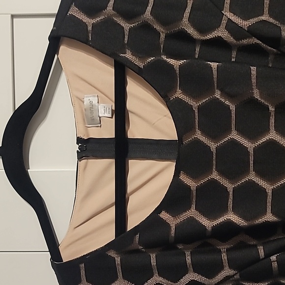 Avenue Midi Dress Women's 22/24 Black Tan Lace Short Sleeve Stretch Comfort - Picture 3 of 12